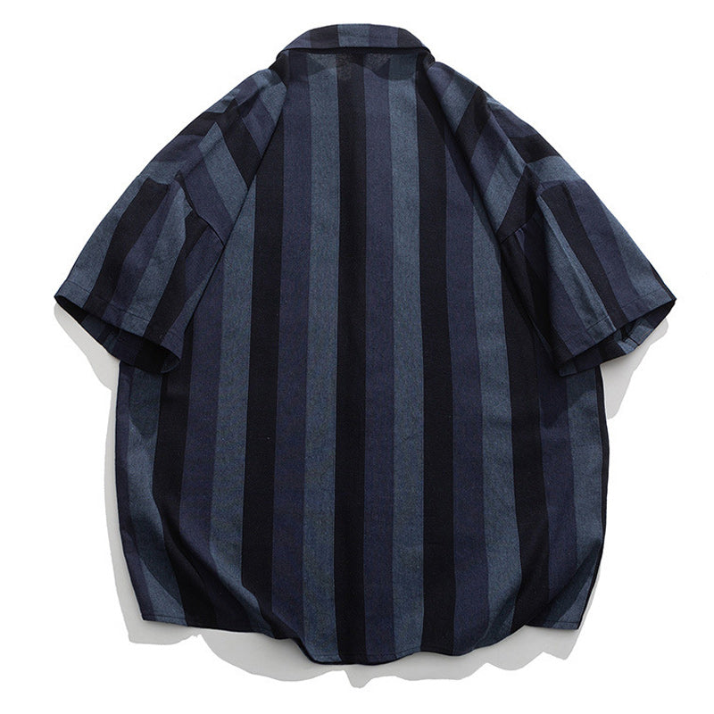 American casual color-matched striped short-sleeved shirt