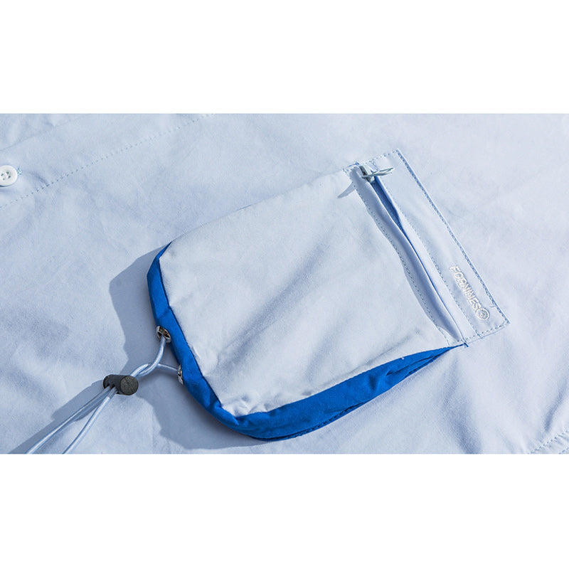 Drawcord pocket cotton short sleeve shirt available in 3 colors