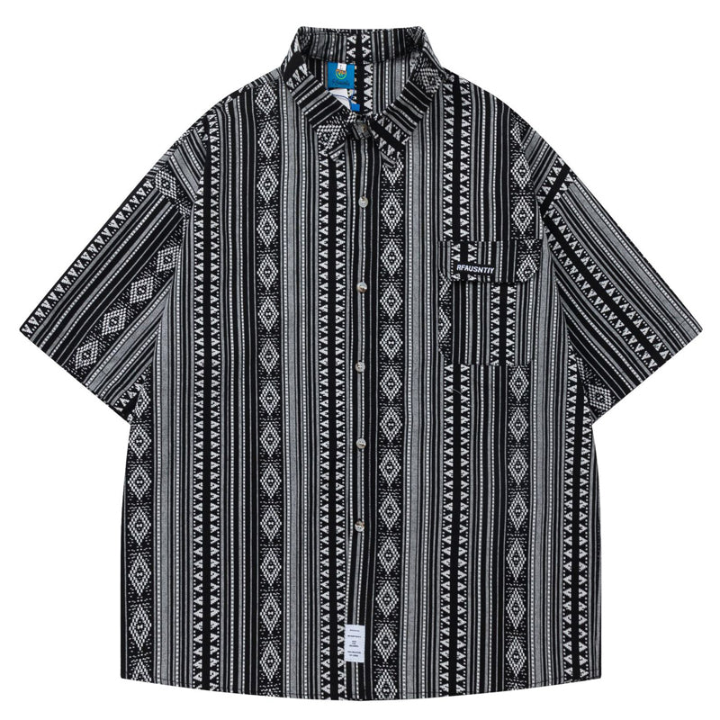 New summer geometric ethnic style short sleeve shirt