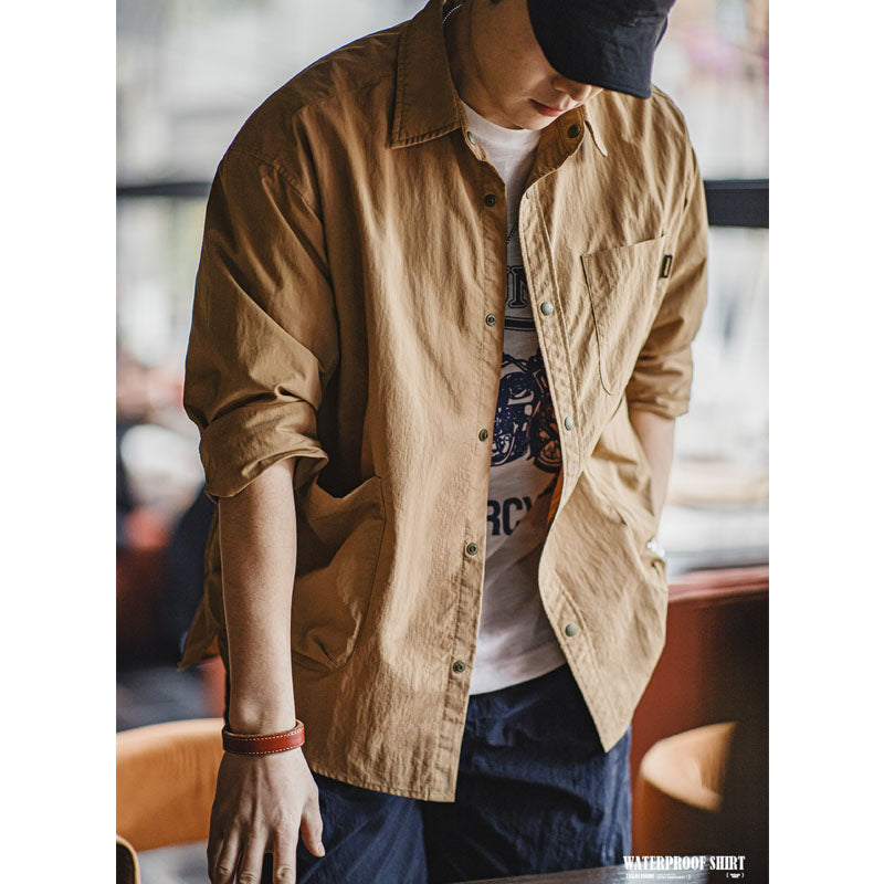 Water-repellent checked Taslon fabric work shirt