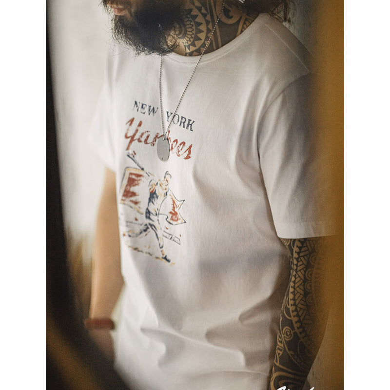 YANKEES! Batting Print & Baseball Embroidery Cotton Tee