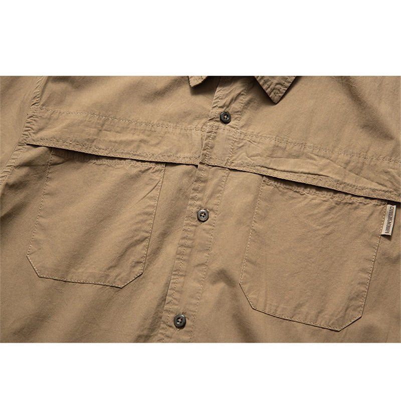 Solid color multi-functional pocket work short sleeve shirt