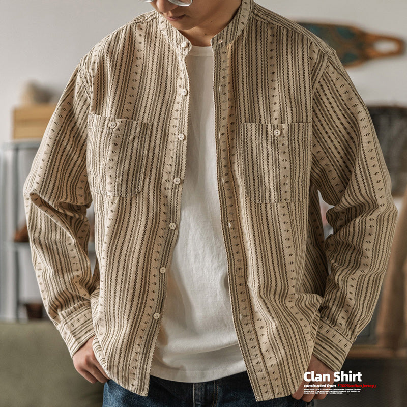 Ethnic Stripe Corduroy Henley Shirt