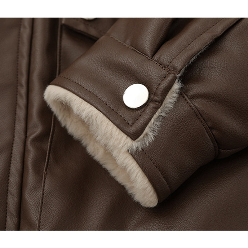 Loose-fitting plain coat with turn-down collar and velvet jacket