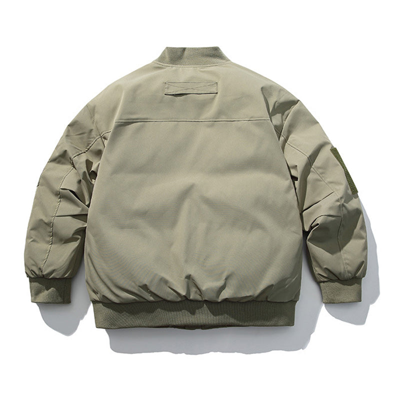 Down jacket with stand collar and zipper, casual, solid color coat