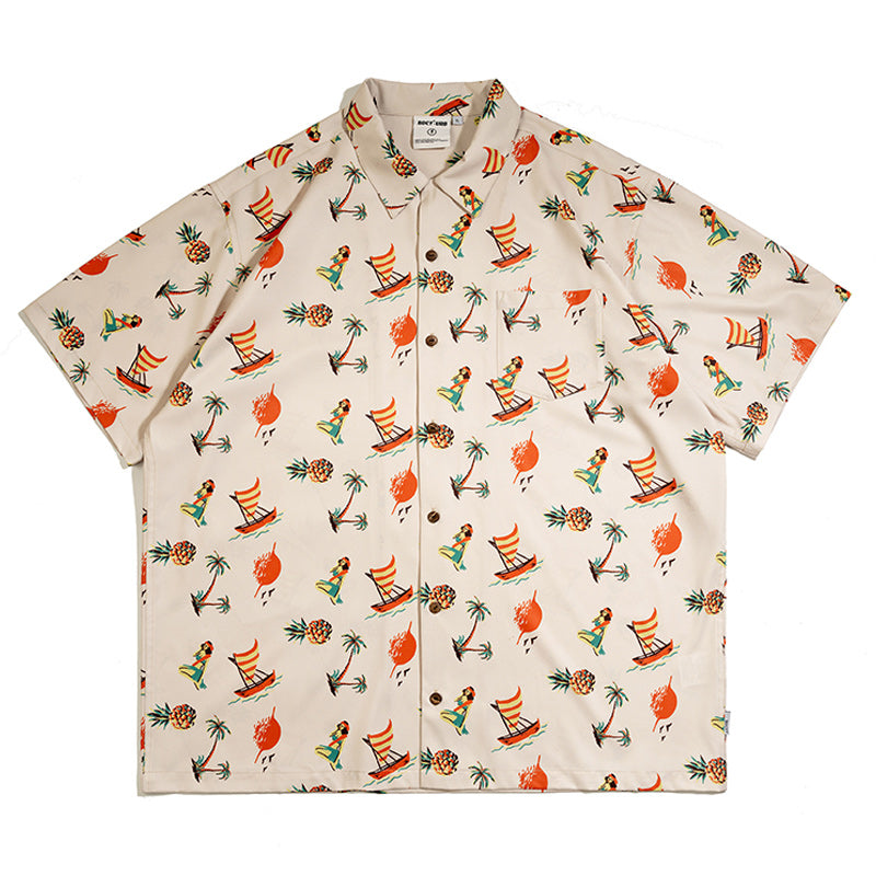 Hawaii Yacht Print Short Sleeve Shirt