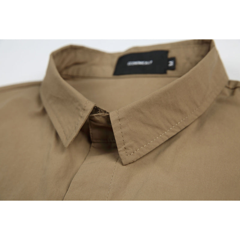 Three-color solid functional pocket work short-sleeved shirt