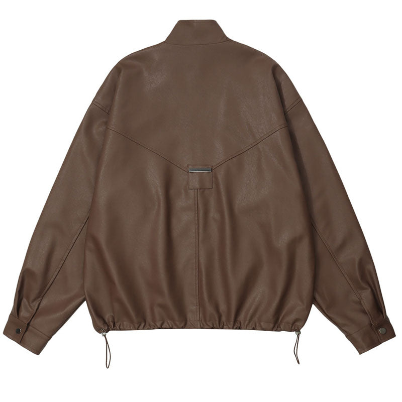 Casual stand collar PU leather jacket