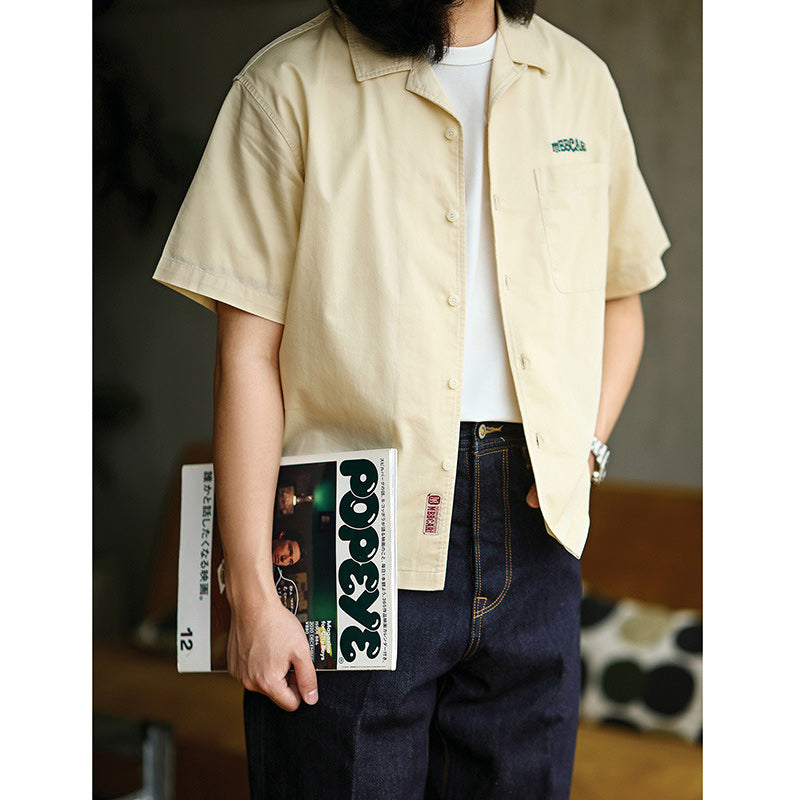 Retro Embroidered Bowling Short Sleeve Cuban Shirt