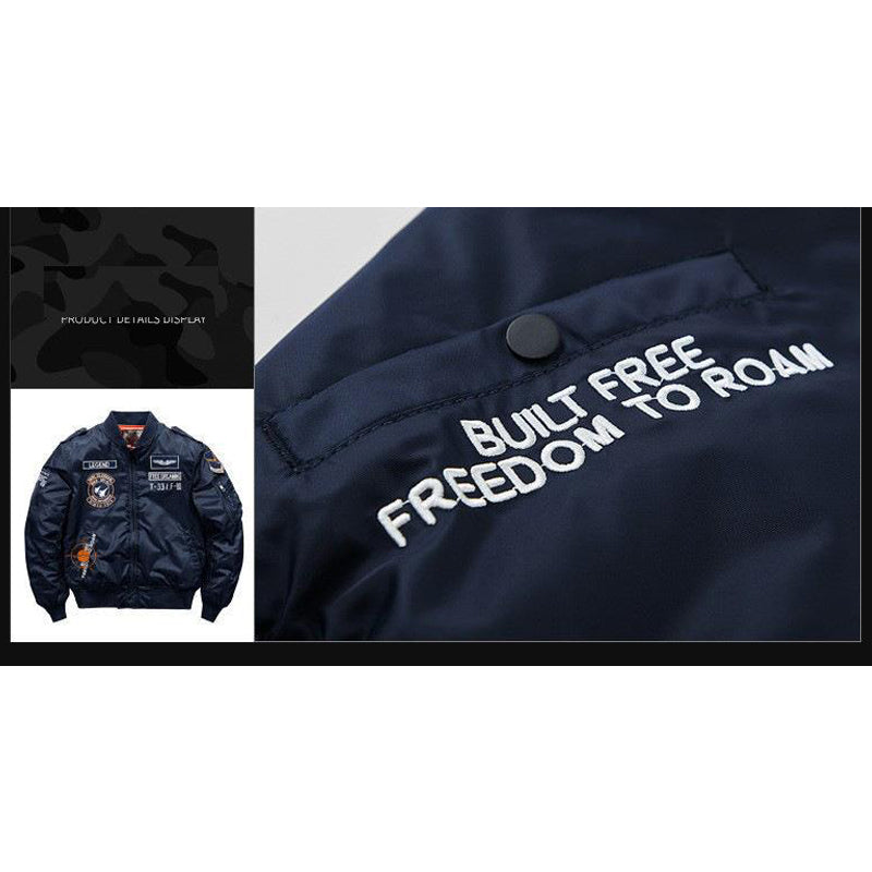 Printed Alphabet Thick Warm Padded Stand Collar Jacket