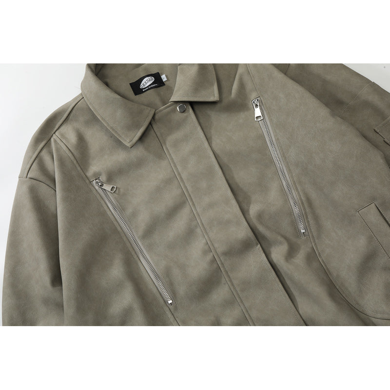 American casual simple classic leather jacket