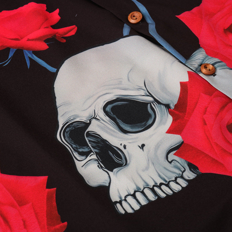New for summer: skull and rose print short-sleeved shirt