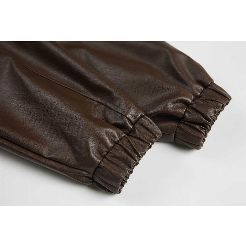 Classic American casual plain PU leather jacket