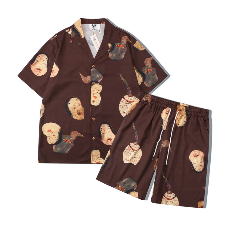 New summer print short sleeve shirt + shorts 2-piece set