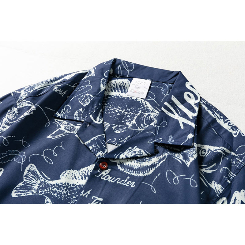 Retro "fish" all-over print aloha shirt