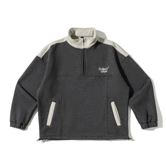 Pullover half-zip stand collar loose sweatshirt hoodie