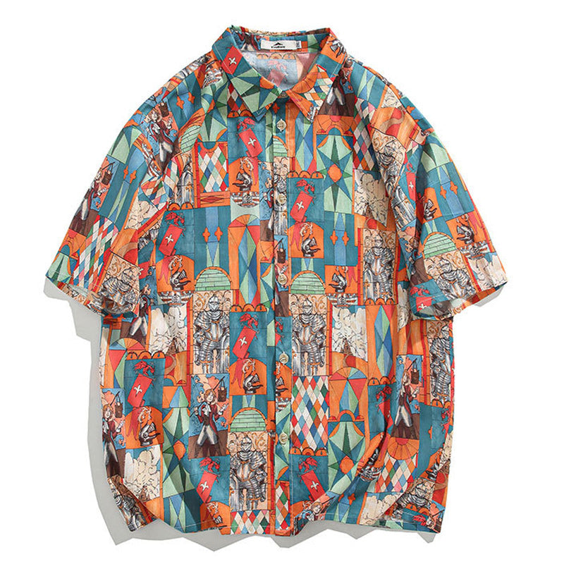 Retro all-over print aloha short-sleeved shirt