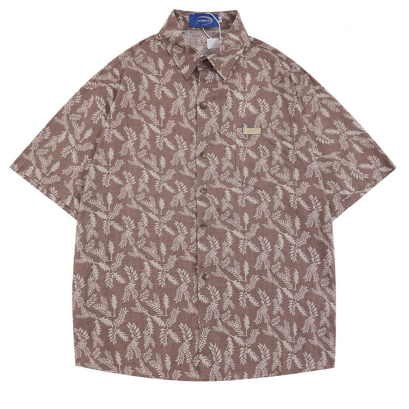 Retro floral print aloha short sleeve shirt