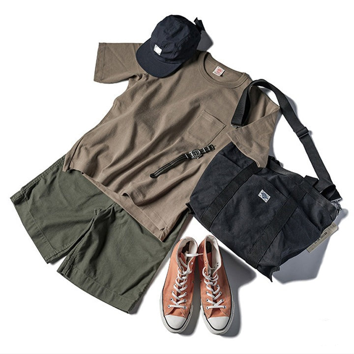 Plain roving cotton pocket tee in 4 colors