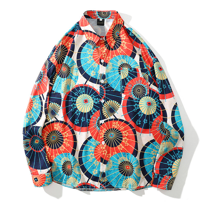Autumn long-sleeved traditional print shirt