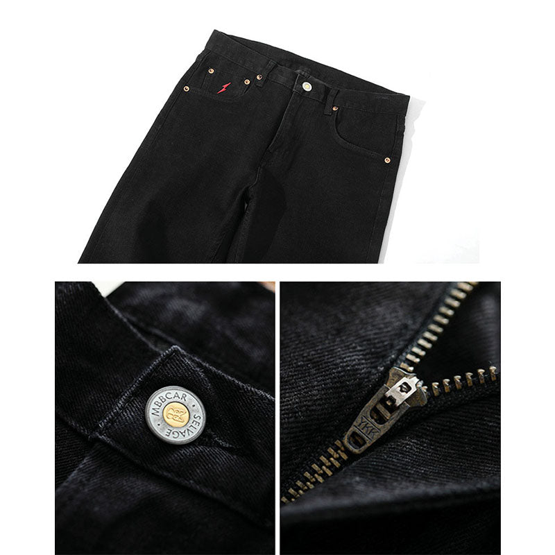 Straight denim pants with embroidery