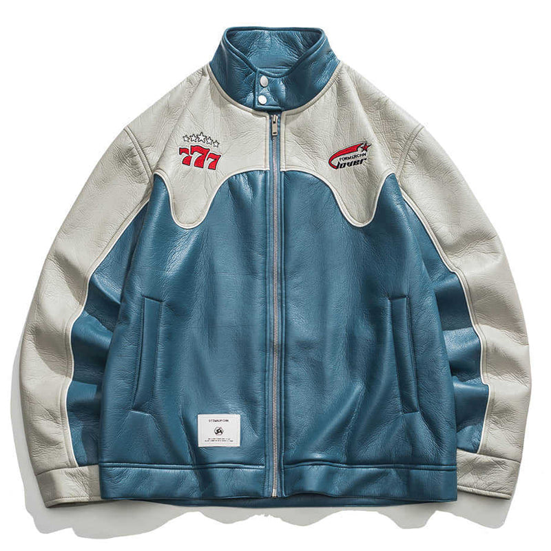American casual embroidered retro PU jacket