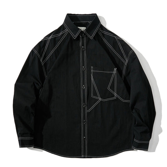 Fashion loose pocket long sleeve shirt