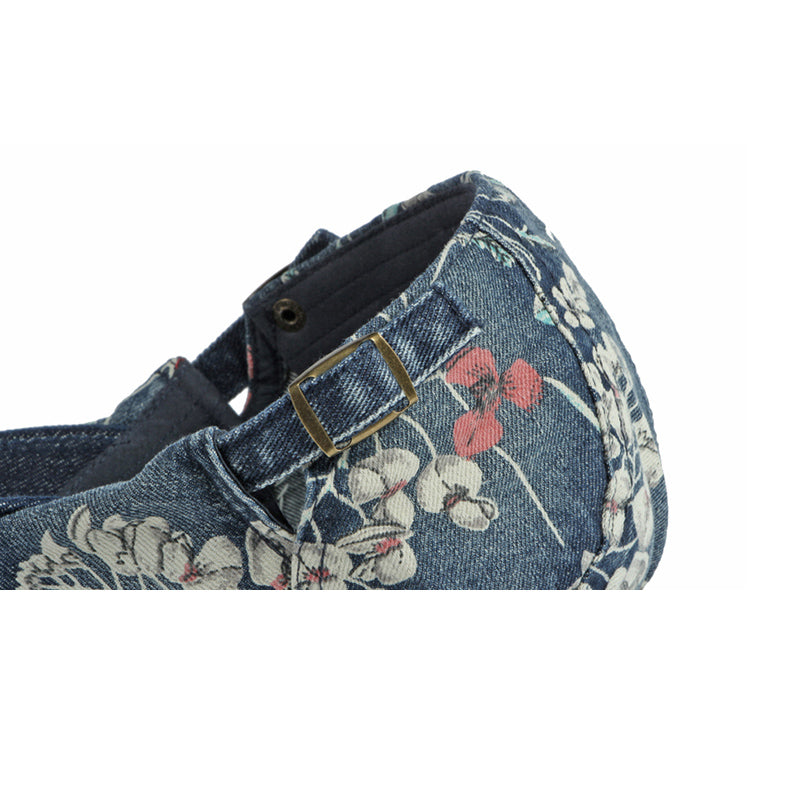 Ethnic print washed denim cap