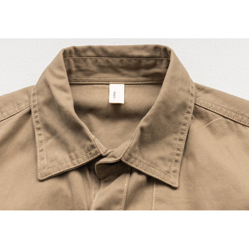 Multi-pocket classic plain work short-sleeved shirt