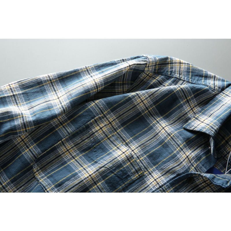 Yarn-dyed tartan check work shirt