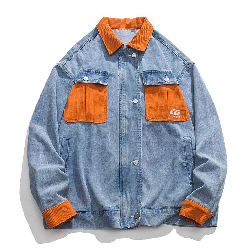 Orange corduroy washed denim jacket