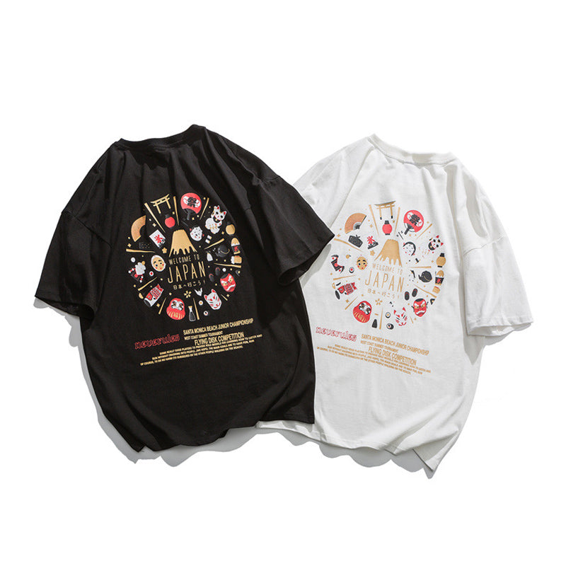 夏新作 WELCOME TO JAPAN 日本文化プリント柄 半袖Tシャツ