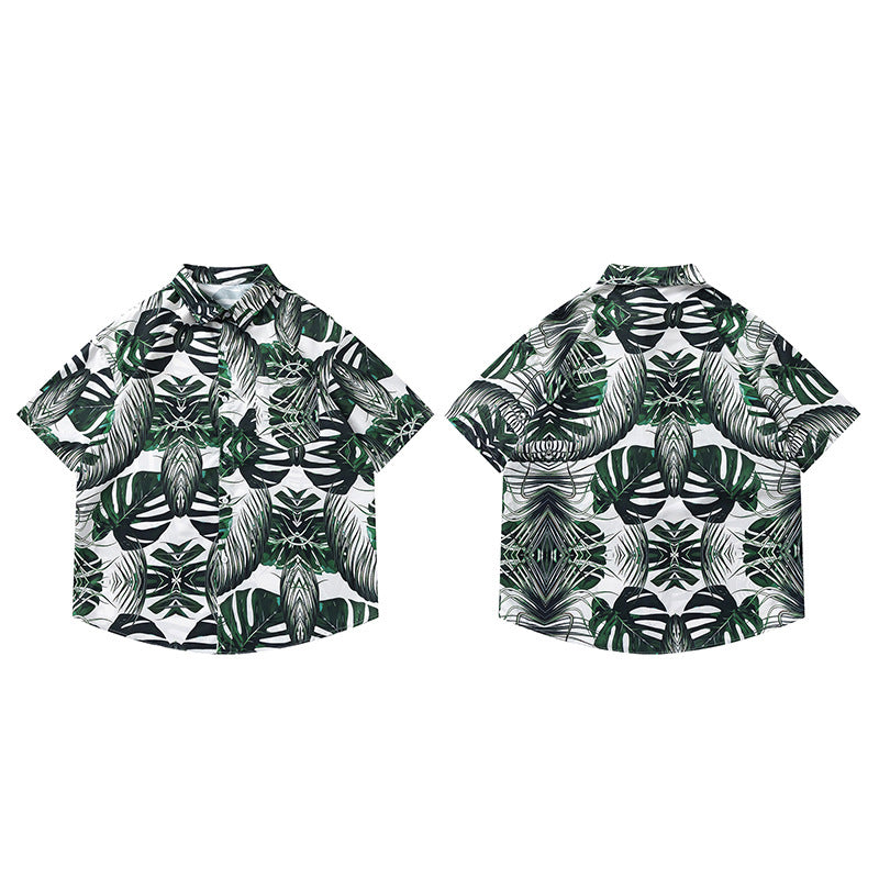 Leaf print short sleeve shirt
