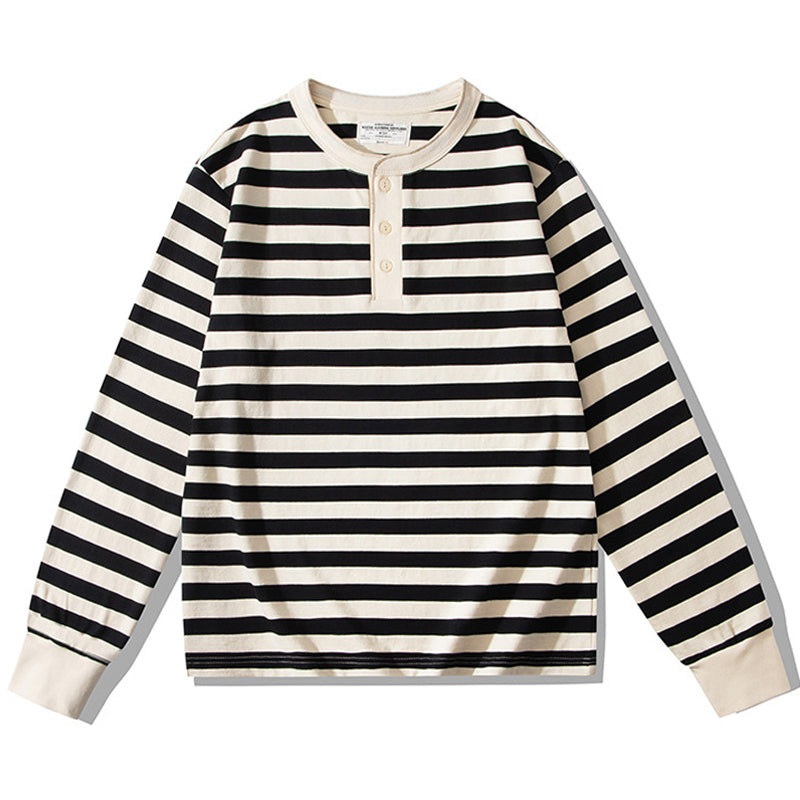 Striped Henley neck long sleeve tee