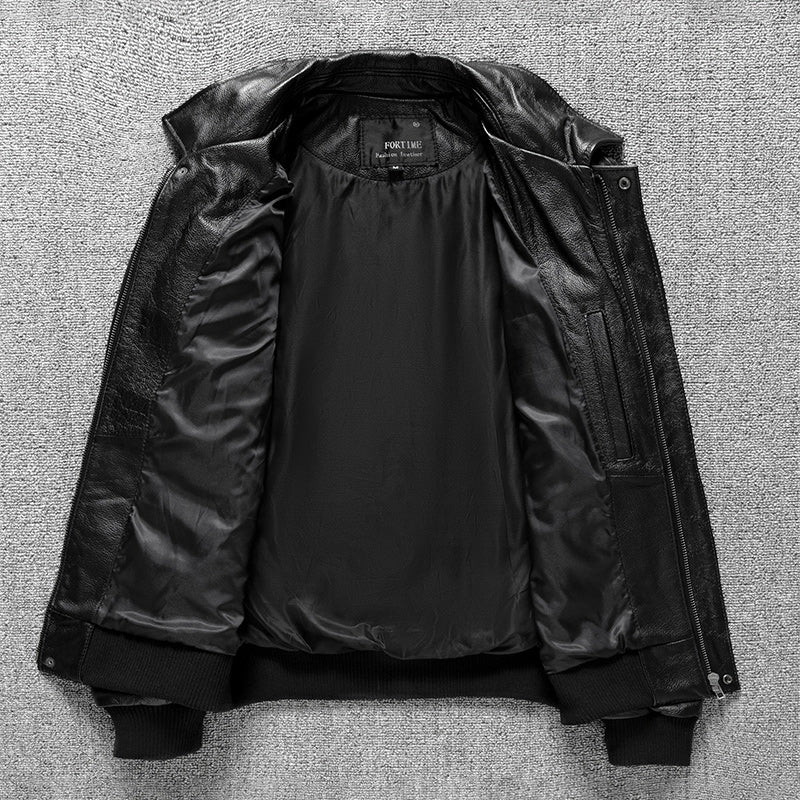 Leather flight jacket with Indian embroidery badge