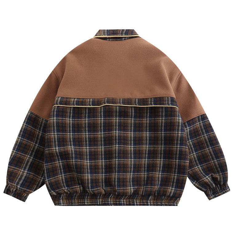Men's Check Shirt, Fall/Winter, Loose Fit, Alphabet Embroidery, Baseball