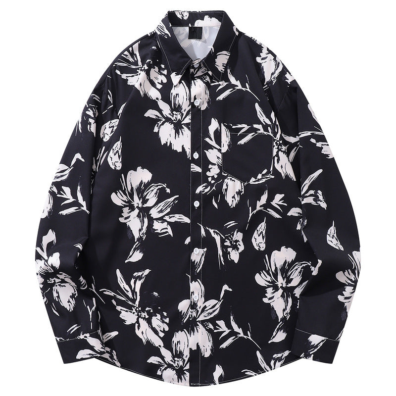 Floral print, smooth texture, long sleeve shirt
