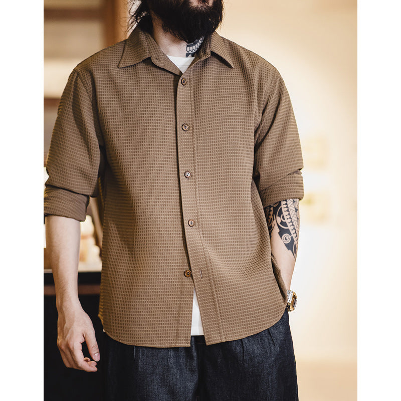 Two-tone waffle long-sleeved work shirt