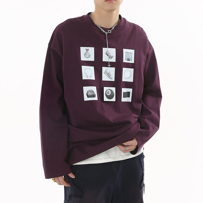 American casual print three-color long-sleeved T-shirt