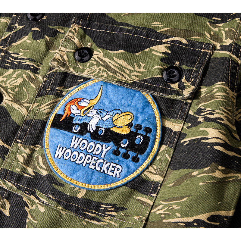 American casual coverall with Woodpecker embroidered badge