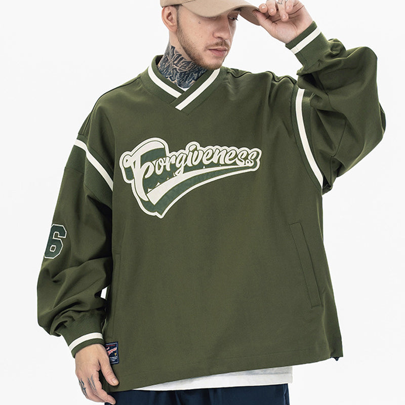 Oversized baseball sweatshirt with embroidered badge