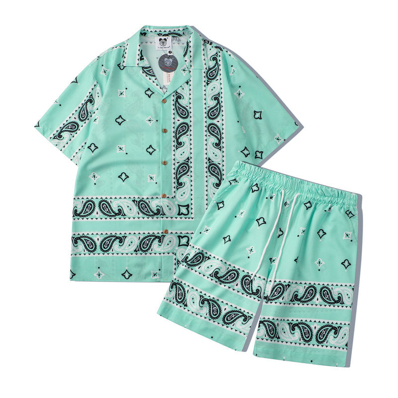 New Summer Cashew Nuts Short Sleeve Shirt + Shorts 2-Piece Set