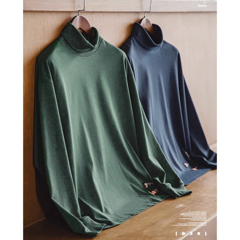 レトロ無地ハイネック長Tシャツ
