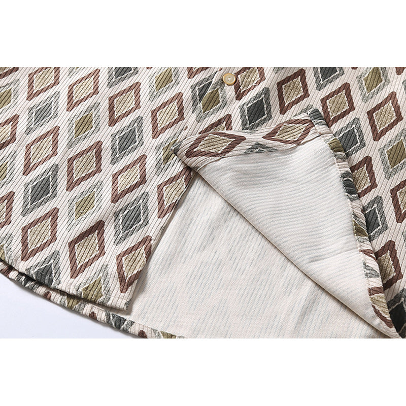Geometric Print Corduroy Long Sleeve Shirt