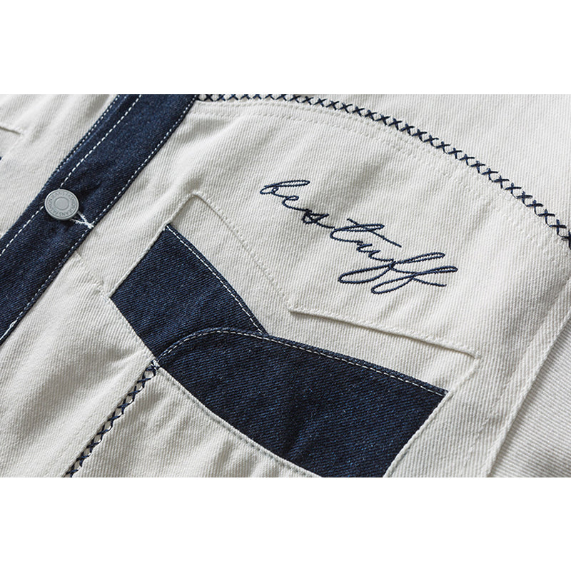Denim switch embroidered American casual jacket