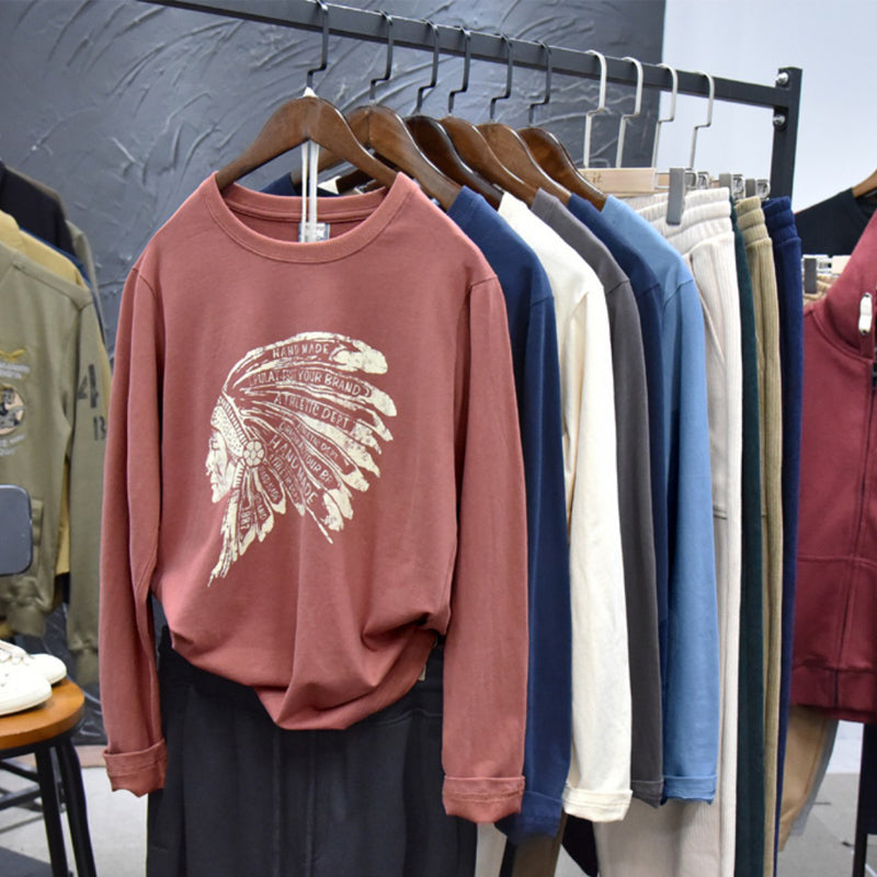春新作 綿 アメカジ プリント 長袖 Tシャツ