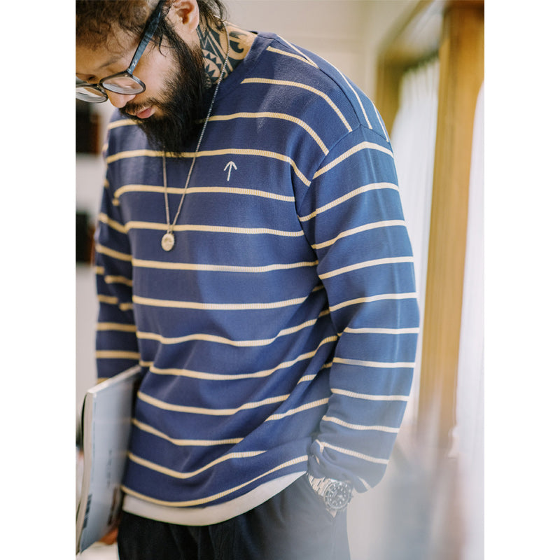 "Up Arrow" Embroidered Striped Knit Long Sleeve Tee