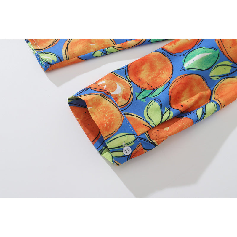 Autumn Fruit Print Long Sleeve Shirt