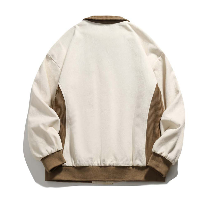 Mixed color turndown collar striped button jacket