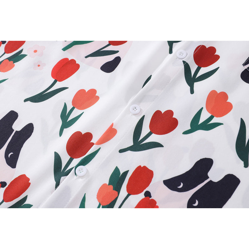 New for Autumn: "Dog and Flower" All-Over Print Long Sleeve Shirt